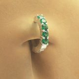 Sterling Silver Navel Ring Pave Set with 5 Large Emerald Green Coloured CZs