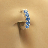 Sterling Silver Navel Ring Pave Set with 5 Large Blue Coloured CZs