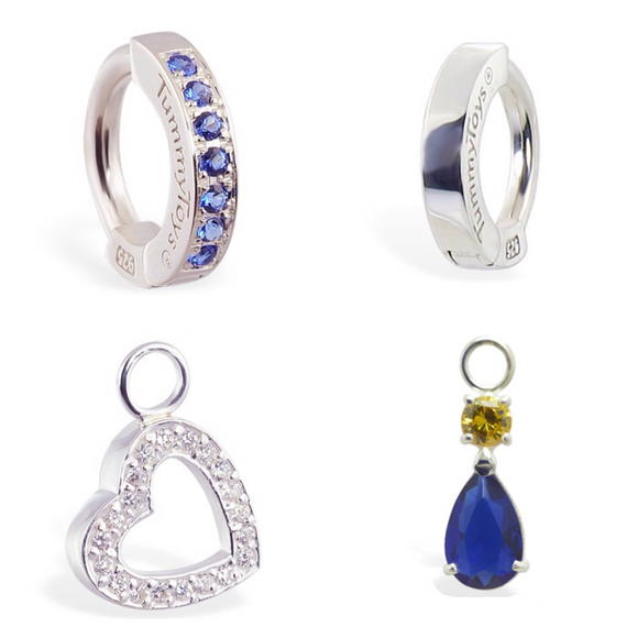 Combo Set - SAVE 15% with this 4 Piece Sapphire Blue CZ Sterling Silver Navel Ring / Belly Ring Collection - Exclusively by TummyToys