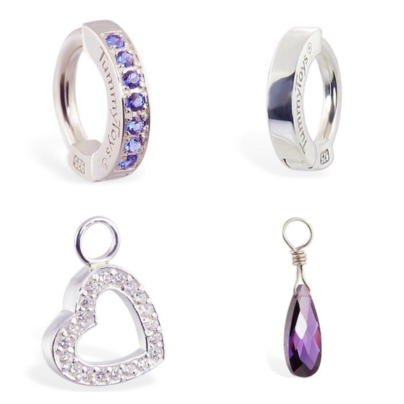 Combo Set - SAVE 15% with this 4 Piece Violet Coloured CZ Sterling Silver Navel Ring / Belly Ring Collection - Exclusively by TummyToys