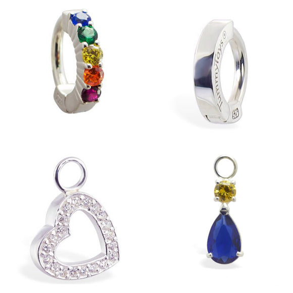 Combo Set - SAVE 15% with this 4 Piece Rainbow & Sapphire Blue CZ Sterling Silver Navel Ring / Belly Ring Collection - Exclusively by TummyToys