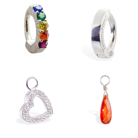 Combo Set - SAVE 15% with this 4 Piece  Rainbow & Tangerine CZ Sterling Silver Navel Ring / Belly Ring Collection - Exclusively by TummyToys