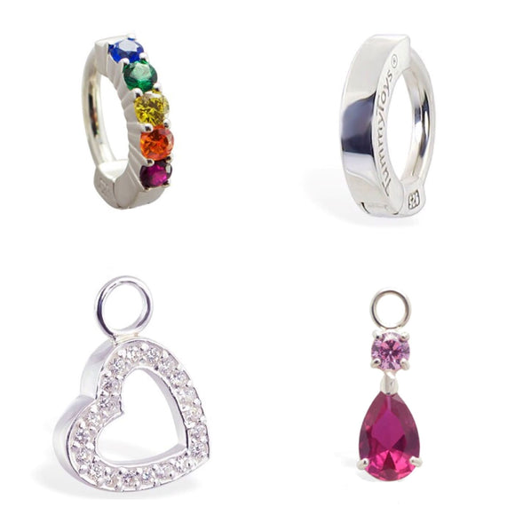 Combo Set - SAVE 15% with this 4 Piece Rainbow & Hot Pink CZ Sterling Silver Navel Ring / Belly Ring Collection - Exclusively by TummyToys