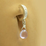 Sterling Silver Sleeper Pave Set with Brilliant White CZs and an Amethyst Briolette Drop Charm