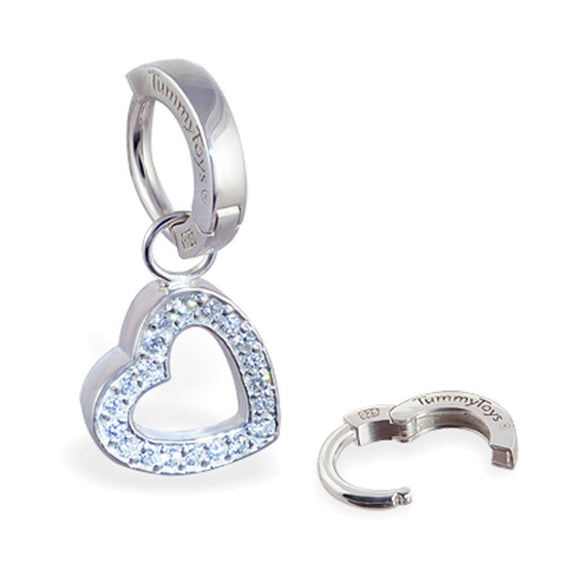 SAVE 10% with this 2 piece Combo Set - 1 x Sterling Silver Classic Sleeper Navel Ring  & 1 x Pave Set CZ Heart Swinger Drop Charm