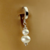 Sterling Silver Classic Sleeper Navel Ring with a Custom Freshwater Pearl Drop Charm