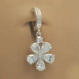 Sterling Silver Sleeper Pave Set with Brilliant White CZs and Charming  Flower CZ Drop Charm