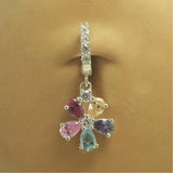 Sterling Silver Sleeper Pave Set with Brilliant White CZs and CZ Flower Charm with Rainbow CZ Petals