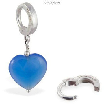 Sterling Silver Navel Ring with Blue Glass Heart Charm