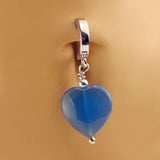 Sterling Silver Navel Ring with Blue Glass Heart Charm