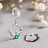 Sterling Silver Classic Sleeper Navel Ring with Emerald CZ Silver Claddagh Drop Charm