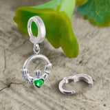 Sterling Silver Classic Sleeper Navel Ring with Emerald CZ Silver Claddagh Drop Charm