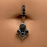 Silver CZ Navel Ring with unique Black CZ Drop Charm