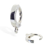 Sterling Silver Navel Ring Pave Set with Sapphire Blue CZs & Pear Moonstone Drop Charm