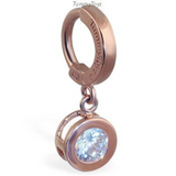 Custom 14K Rose Gold Navel Ring - Pave Set with 7 Glittering Diamonds & 14K Round Rose Gold Charm with  CZ Centre
