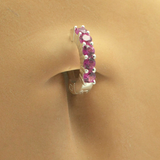 Sterling Silver Navel Ring Pave Set with 5 Large Hot Pink Coloured CZs