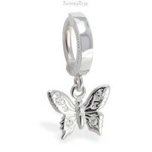 Solid Silver Butterfly Belly Ring Charm with CZ Stones - TummyToys