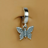 Solid Silver Butterfly Belly Ring Charm with CZ Stones - TummyToys
