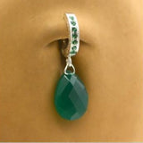 Emerald Green Quartz Belly Button Ring | Solid Silver Clasp with Quartz Dangle - TummyToys