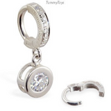 Custom 14K Rose Gold Navel Ring - Pave Set with 7 Glittering Diamonds & 14K Round Rose Gold Charm with  CZ Centre
