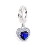 Sterling Silver Plain Navel Ring or Pave Set Navel Ring with CZ Sapphire Blue Heart Drop Charm