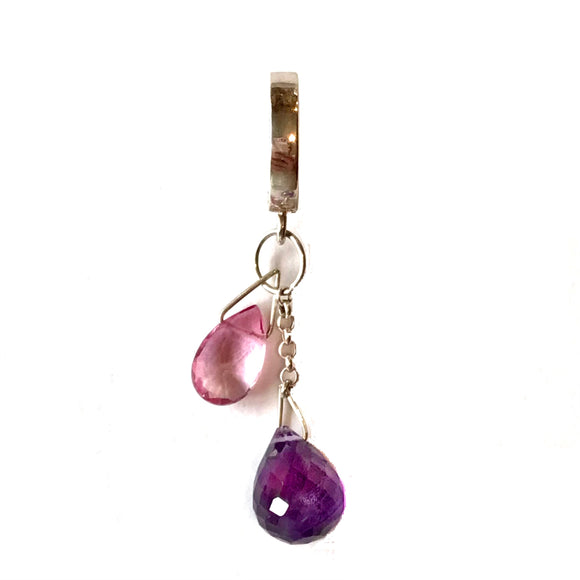 NEW - Pink Topaz and Amethyst Navel Ring | Solid Silver Clasp