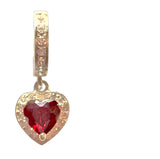 Sterling Silver Classic Sleeper Navel Ring with CZ Heart Drop Charm - Vibrant Red Centre surrounded by clear CZ's