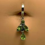 NEW - Sterling Silver Navel Ring with Vivid Peridot Gemstone Drop Charm - By TummyToys