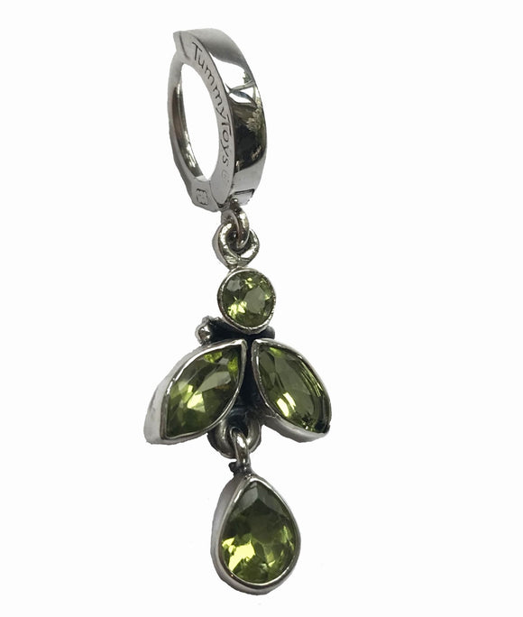 NEW - Sterling Silver Navel Ring with Vivid Peridot Gemstone Drop Charm - By TummyToys