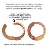 Custom 14K Rose Gold Navel Ring - Pave Set with 7 Glittering Diamonds & 14K Round Rose Gold Charm with  CZ Centre