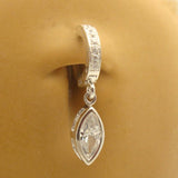 Sterling Silver Sleeper Pave Set with Brilliant White CZs and White CZ Marquise Bezel Set Drop Charm