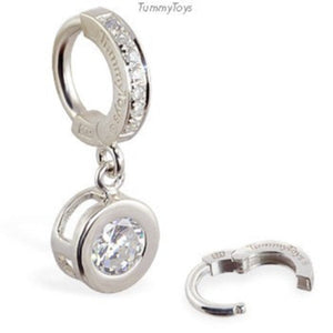 Sterling Silver Sleeper Pave Set with Brilliant White CZs and Round CZ Bezel Set Drop Charm