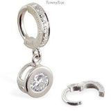 Sterling Silver Sleeper Pave Set with Brilliant White CZs and Round CZ Bezel Set Drop Charm