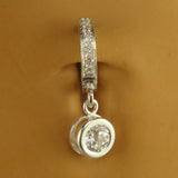 Sterling Silver Sleeper Pave Set with Brilliant White CZs and Round CZ Bezel Set Drop Charm