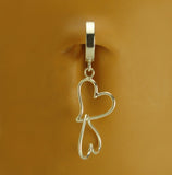 Sterling Silver Classic Sleeper Navel Ring with Double Hearts Drop Charm