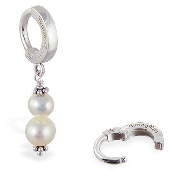 Sterling Silver Classic Sleeper Navel Ring with a Custom Freshwater Pearl Drop Charm