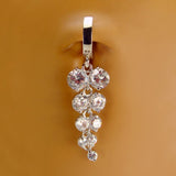 Sterling Silver Classic Sleeper Navel Ring with Glittering CZ Grape Cluster Drop Charm