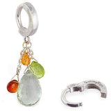 Sterling Silver Sleeper Navel Ring with natural gemstone cluster of Peridot, Citrine, Garnet and Quartz on a Silver Chain