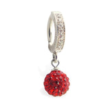Sterling Silver Sleeper Pave Set with Brilliant White CZs and a Super Sparkly Disco Ball Drop Charm Set with Vibrant Red CZs