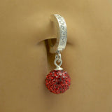 Sterling Silver Sleeper Pave Set with Brilliant White CZs and a Super Sparkly Disco Ball Drop Charm Set with Vibrant Red CZs