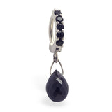 Sterling Silver Sleeper Pave Set with 5 Jet Black CZs and a Jet Black Teardrop Charm