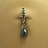 Sterling Silver Sleeper Pave Set with 5 Jet Black CZs and a Jet Black Teardrop Charm