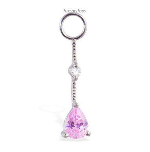 Sterling Silver Interchangeable Swinger Charm with a Clear round CZ and a Powder Pink Pear CZ