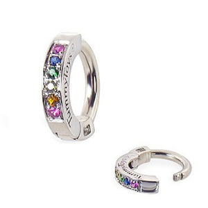 Sterling Silver Navel Ring Pave Set with 6 Rainbow Coloured CZs
