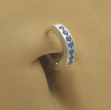 Sterling Silver Navel Ring Pave Set with 7 Sapphire Blue CZs