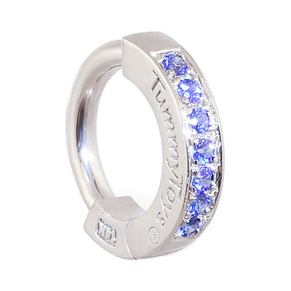 Sterling Silver Navel Ring Pave Set with 7 Sapphire Blue CZs