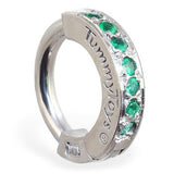 Sterling Silver Navel Ring Pave Set with 7 Emerald Green CZs