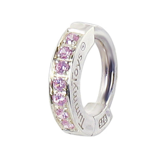 Sterling Silver Navel Ring Pave Set with 7 Powder Pink CZs