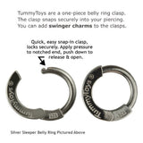 Surgical Steel 316L Classic Sleeper Navel Ring with Large CZ  Bezel Set Drop Charm