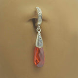 Sterling Silver Sleeper Pave Set with 7 Brilliant White CZs and a Captivating Fire Orange CZ Charm